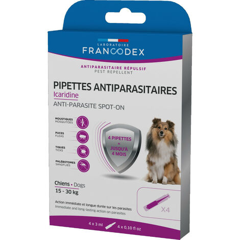4 Pipettes Antiparasitaires Icaridine pour chien de 15-30 kg - Francodex (1/3)