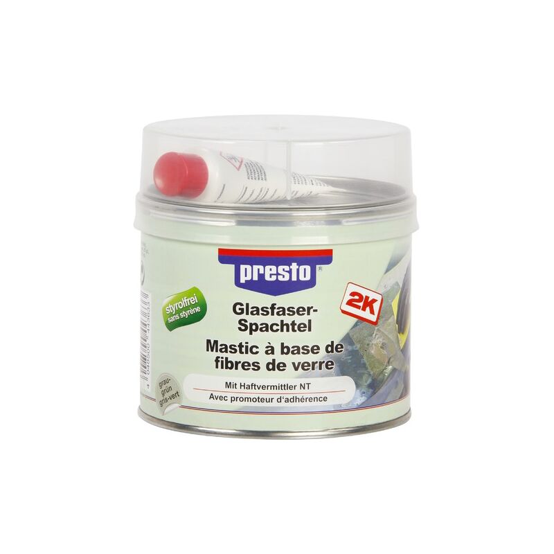 Mastic de rebouchage, (fibre verre & durcisseur) 1kg - Presto