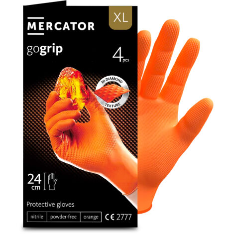 Gants nitrile ORANGE taille XL à structure en diamant Pochette 4 gants MERCATOR