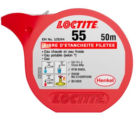 Loctite – Fibre d’étanchéité 50m – Mastic pour tuyaux et raccords filetés – Étanchéité immédiate – Résistance jusqu'à 16 bars