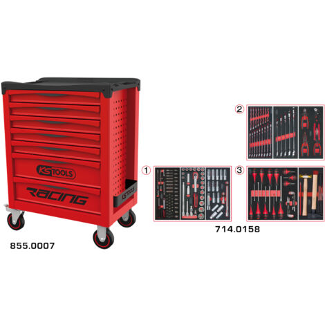 KS Tools - Servante RACING 7 tiroirs équipée de 158 outils - 855.7158 (1/2)