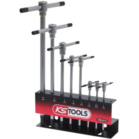 Kstools – Jeu de clés à douille 8 pcs – Poignées en T – Chrome vanadium – Tête 6 pans – Présentoir métallique – 3 positions d'arrêt