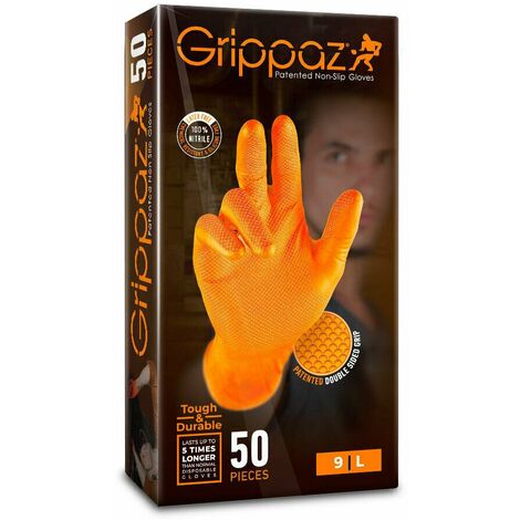 Gants jetables nitrile orange taille L – Adhérence exceptionnelle pour environnements humides – Boîte de 50 gants – Antidérapants et ambidextres – Grippaz - 246OK (1/10)