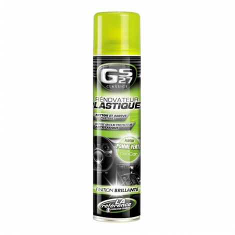 Rénovateur plastiques brillants 400ml – Parfum pomme verte – Film antistatique non gras – Pour surfaces plastiques intérieures – Gs27