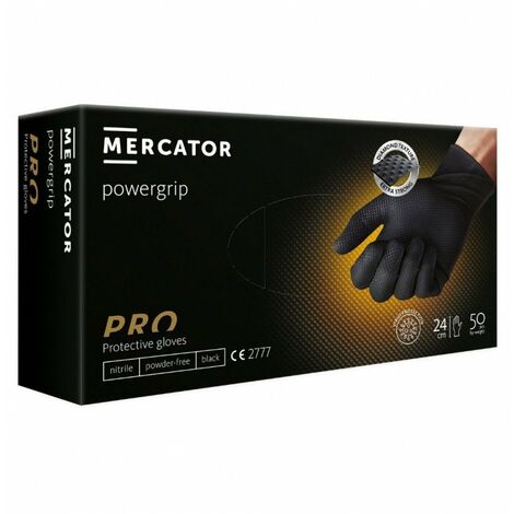 Boîte de 50 gants en nitrile antidérapant noirs Kraftwerk - Taille gants 11