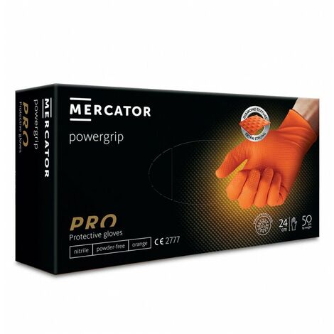 Gants nitrile non poudrés, taille L , boîte de 50, orange - MERCATOR