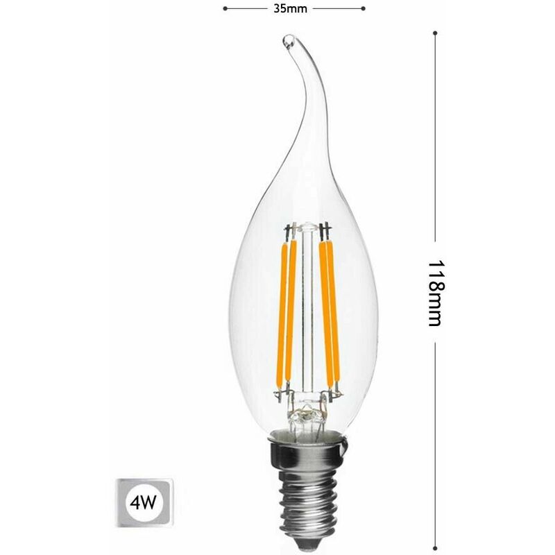 Lampadina Led Soffio Di Vento 4w Filamento Trasparente E14 4 W C35a-tc