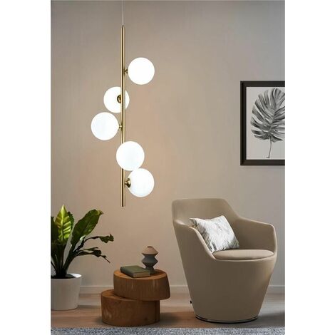 Lampadario A Sospensione 5 Sfere In Vetro Attacco G9 Moderno Color Bronzo