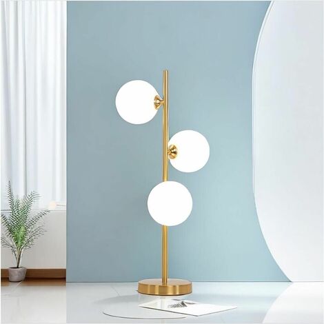 Lampada Da Tavolo Terra 3 Sfere Sfera In Vetro Bianco Stelo G9 Lume Bronzo D33