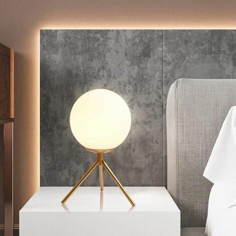 Lampada Da Tavolo 1 Sfera In Vetro Lume Supporto Treppiedi Abat Jour Bronzo D35