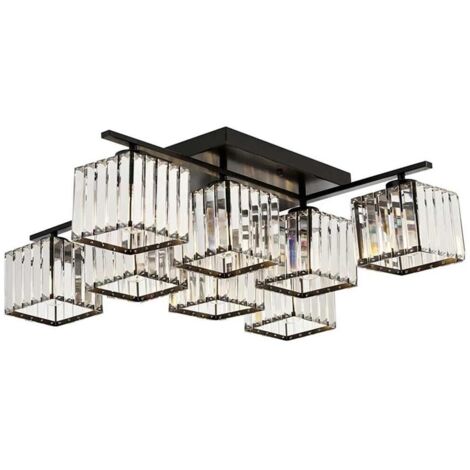 Lampadario Da Soffitto 8 Cubi In Vetro Portalampadina E27 Metallo Nero Moderno (1/4)