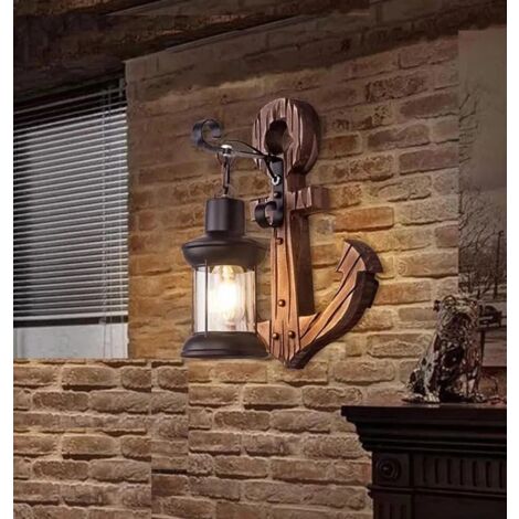 Applique Ancora In Legno Lanterna Country Lampada Industriale Vintage Retro E54