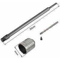 Fresa Per Muro A Tazza 60 Mm Asta Prolunga 50 Cm Per Trapano Attacco Sds Plus