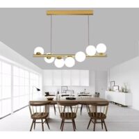 Lampadario A Sospensione 7 Sfere Color Bianco Sfera G9 Moderno Bronzo A06