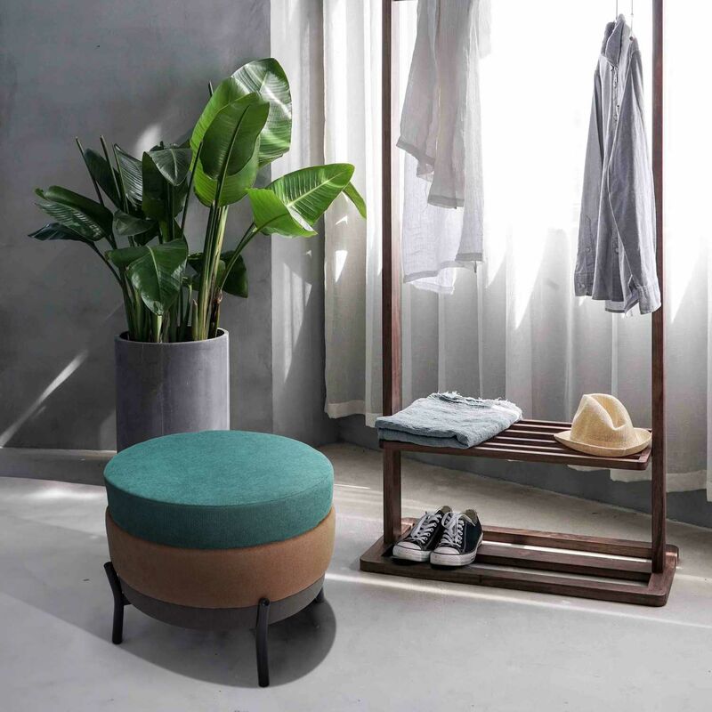 EASYCOMFORT Pouf Rotondo con Vano Contenitore e Coperchio Rimovibile in  Velluto Verde con Effetto Trapuntato e Base Oro