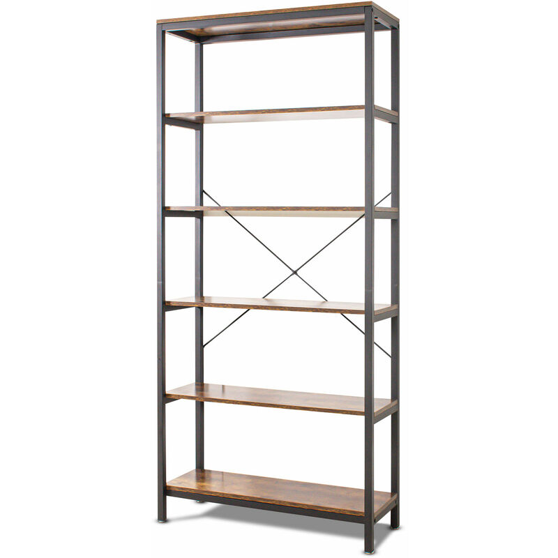 HOMCOM Libreria Antiribaltamento Stile Industriale, Scaffale Vintage con 5  Ripiani in Truciolato, 102x30x160cm