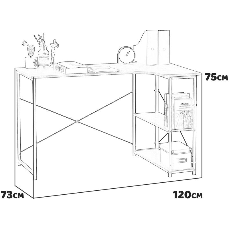 Scrivania Angolare con 2 Ripiani Gale 120X73X75 Naturale/Legno