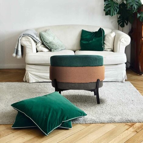 EASYCOMFORT Pouf Rotondo con Vano Contenitore e Coperchio Rimovibile in  Velluto Verde con Effetto Trapuntato e Base Oro