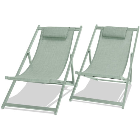 Mezzaluna - Set di 2 sedie a sdraio pieghevoli in alluminio e textilene. Sdraio da giardino di design con schienale regolabile in 4 posizioni verde
