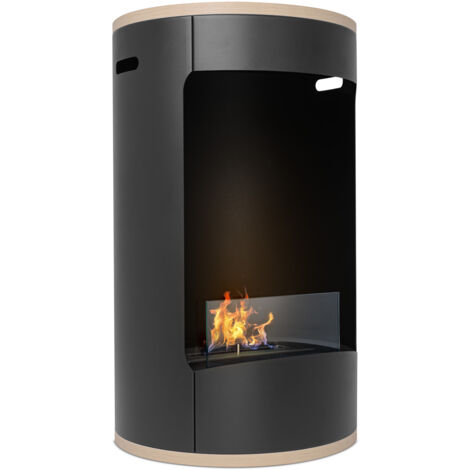 Ottaviano - Camino a bioetanolo da terra freestanding con doppio ripiano in legno melaminico, ø 40xH67,5 cm colore nero