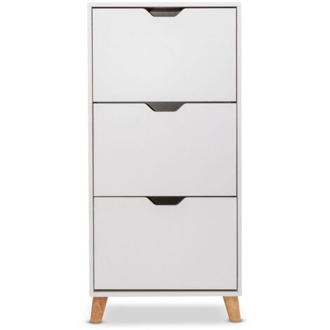 Scarpiera Bianca da Design Nordico a 3 ripiani con piedi in legno di pino