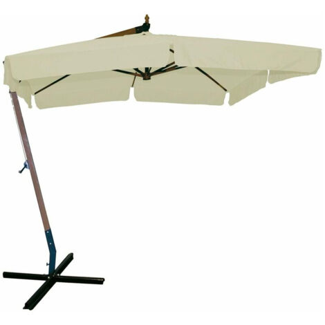 Ombrellone da giardino decentrato palo laterale in legno da 55 mm e telo esagonale in poliestere 180 gr/mq da 300x300 cm con bordura da 50 mm. Ombrellone 3x3 mt tondo con base a croce