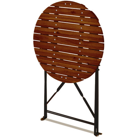 Set Bistrò Da Giardino Avolio - 2 Sedie E Tavolino Pieghevoli In Acciaio E Legno Effetto Teak, Stile Retrò