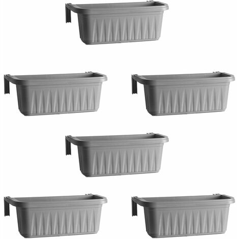 Rondine 50 - set di 6 balconiere da 50cm con agganci regolabili e riserva d'acqua Grigio