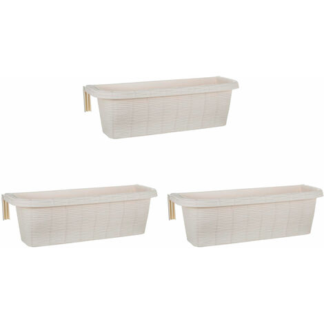 Rondine 60 - set di 3 balconiere intrecciate da 60cm con agganci regolabili e riserva d'acqua Panna