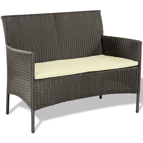 MELKO24 - Set da giardino in rattan sintetico con divanetto e pouf
