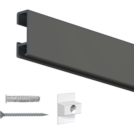 Cimaise Click Rail 200 cm en aluminium noir – Charge max 30 kg/m – Inclus 6 clips, vis et chevilles – Système de suspension élégant – Artiteq
