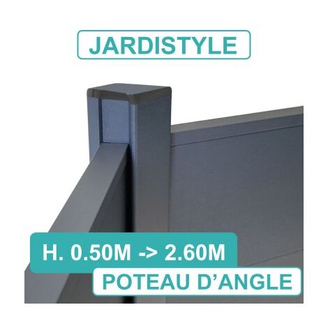 Cloture & Jardin – Poteau d'angle aluminium 0,50m – Compatible lames aluminium et composite – Base carrée 6,80 x 6,80 cm – Capuchon de finition inclus