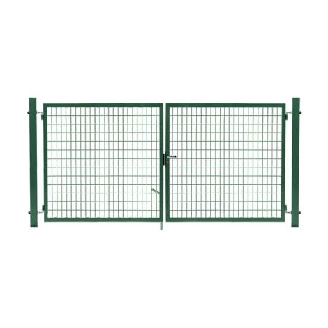 Cloture & Jardin – Portail grillagé vert 2m – Acier galvanisé thermolaqué – Largeur passage 1,88m – Sens d'ouverture tirant droit
