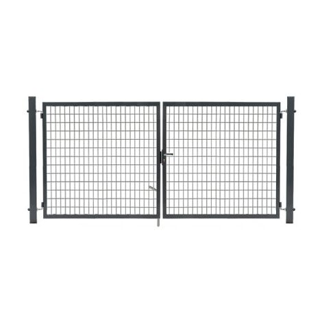 Cloture & Jardin – Portail grillagé gris 2m – Acier galvanisé thermolaqué – Largeur de passage 1,88m – Poteaux carrés 60mm – Installation rapide (1/4)