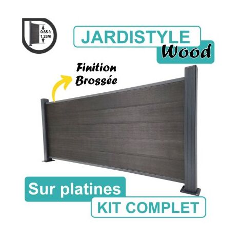 Kit Clôture Composite Gris Anthracite Effet Brossé 12,6M - Sur Platines - 0,95 mètre