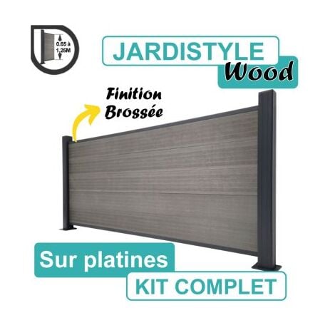 Kit Clôture Composite Gris Clair Effet Brossé 1,8M - Sur Platines - 0,80 mètre