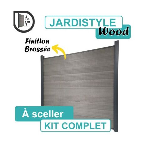 Kit Clôture Composite Gris Clair Effet Brossé 9M - A Sceller - 1,55 mètre