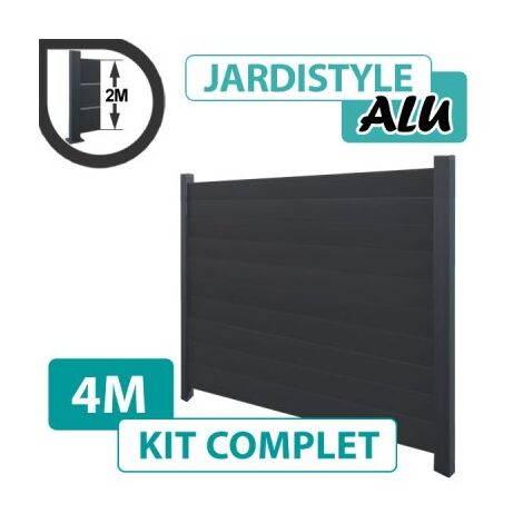 Kit Clôture Aluminium Gris Anthracite 4M - Plein - 2 mètres