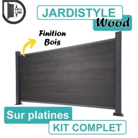 Kit Clôture Composite Gris Anthracite Effet Bois 18M - Sur Platines - 1,25 mètre