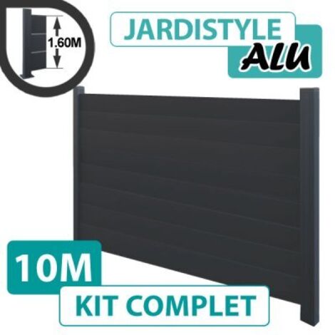 Kit Clôture Aluminium Gris Anthracite 10M - Plein - 1,60 mètre