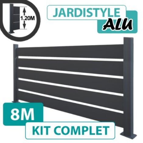 Kit Clôture Aluminium Gris Anthracite 8M - Claire voie - Sur Platines - 1,20 mètre