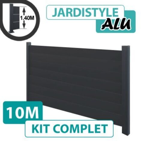 Kit Clôture Aluminium Gris Anthracite 10M - Plein - 1,40 mètre