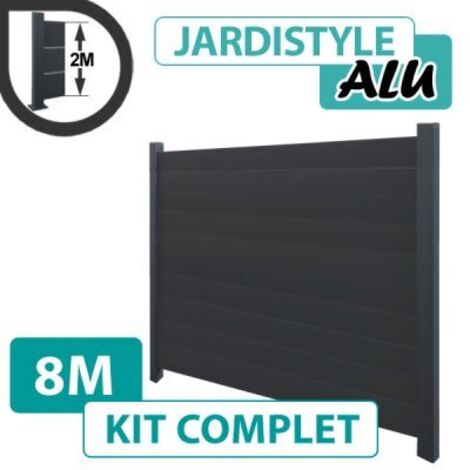 Kit Clôture Aluminium Gris Anthracite 8M - Plein - 2 mètres