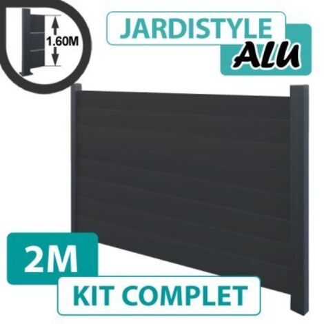 Kit Clôture Aluminium Gris Anthracite 2M - Plein - 1,60 mètre
