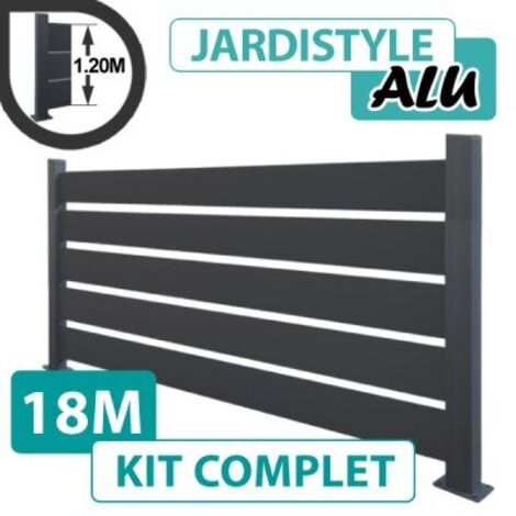 Kit Clôture Aluminium Gris Anthracite 18M - Claire voie - Sur Platines - 1,20 mètre