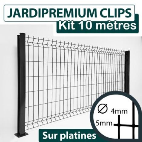 Cloture & Jardin – Kit grillage rigide gris anthracite 2,50m – Acier thermolaqué – Panneaux 1,03m avec poteaux à encoches – Installation facile sur platines