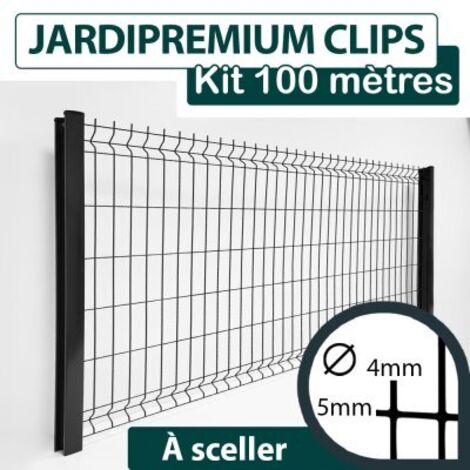 Kit Grillage Rigide Gris Anthracite 100M - JARDIPREMIUM CLIPS - Fil 4/5mm - 1,73 mètre