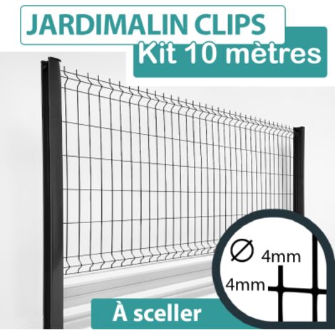Kit Grillage Rigide Gris avec Soubassement Alu Anodisé 10M - JARDIMALIN CLIPS  - 1,53 mètre