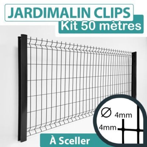 Kit Grillage Rigide Gris Anthracite 50M - JARDIMALIN CLIPS - Fil 4mm - 1,73 mètre