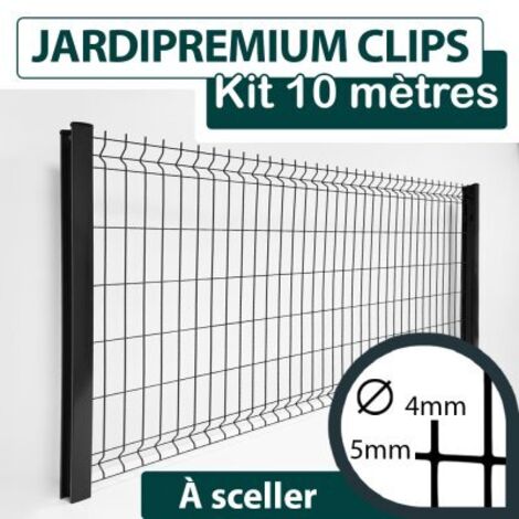 Kit Grillage Rigide Gris Anthracite 10M - JARDIPREMIUM CLIPS  - Fil 4/5mm - 1,73 mètre